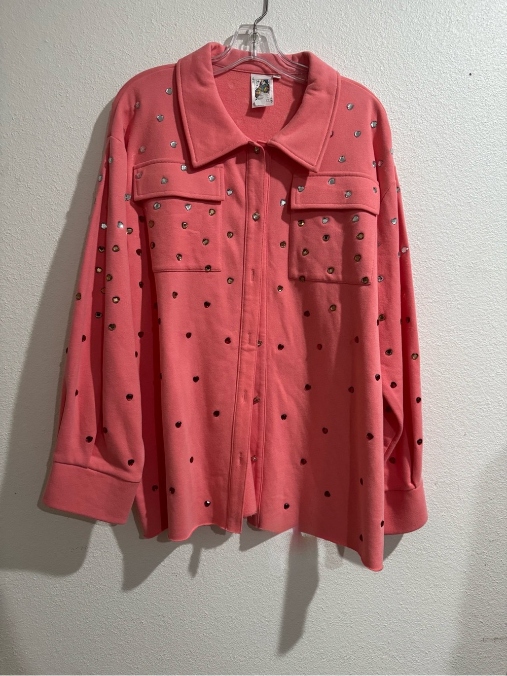 QUEEN OF SPARKLES Coral Studded Oversized Hoodie Jacket